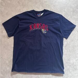 90s Vintage Kansas Jayhawks Embroidered Navy T Shirt Size XXL